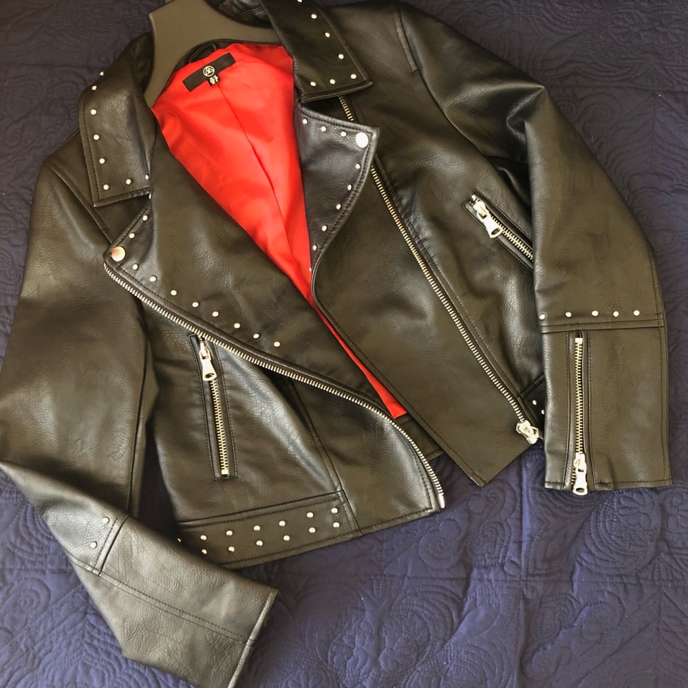 MissGuided Kitty Motto Leather Jacket - Size 6 - Picture 6 of 6